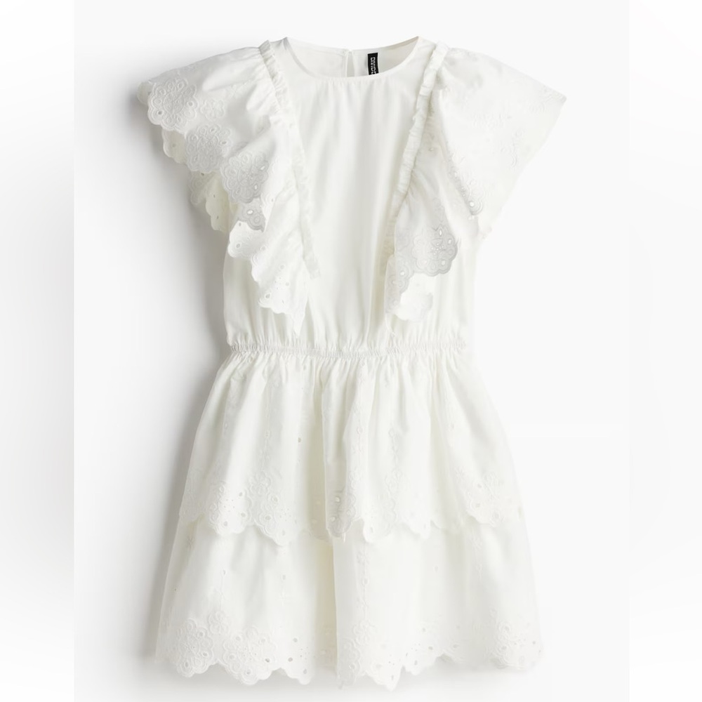 H&M Cotton White Ruffle Detail Dress